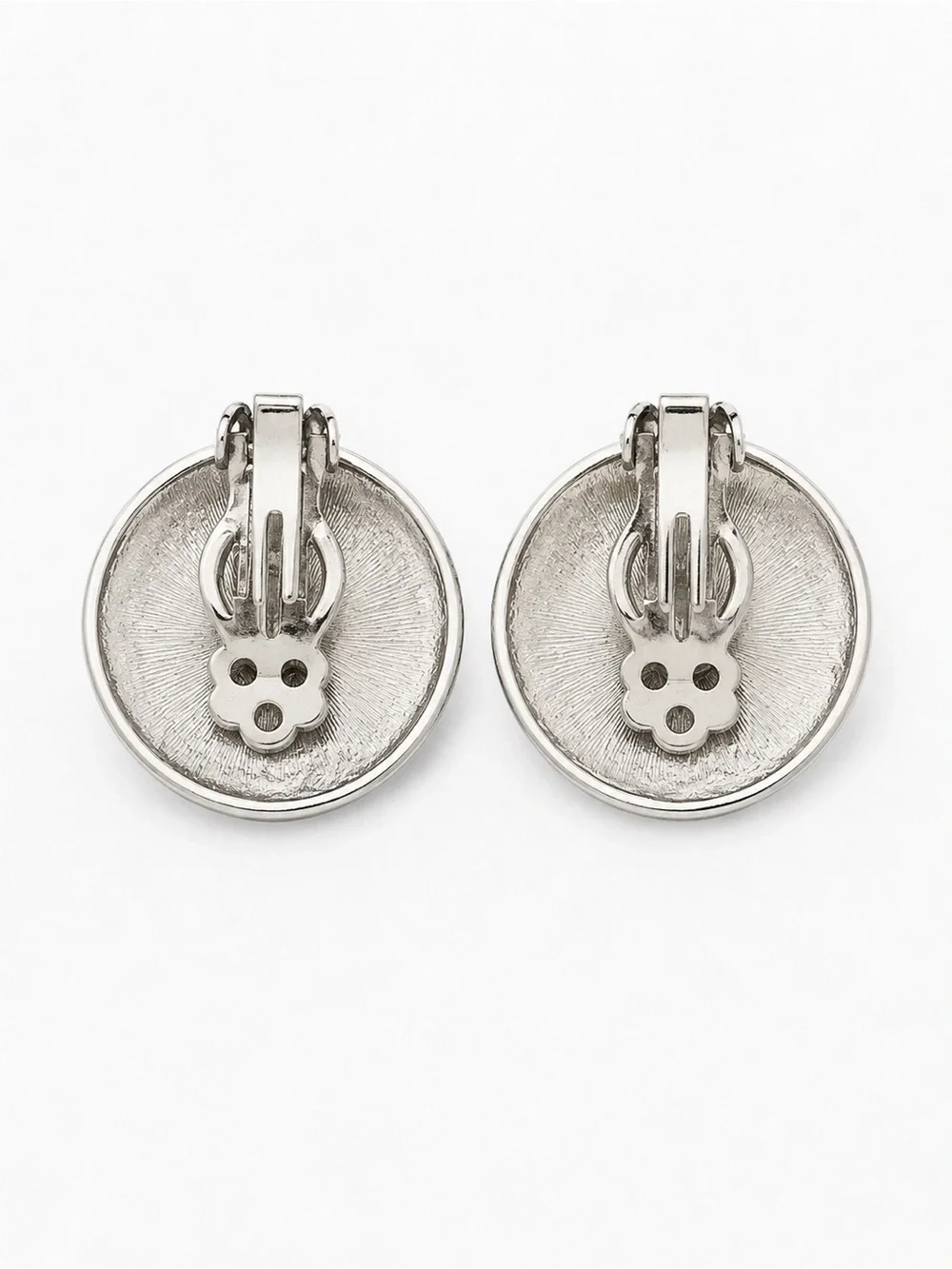 Vintage Silver Tone Clip On Earrings w/ Deep Amber Brown Glass‎ Cabochon